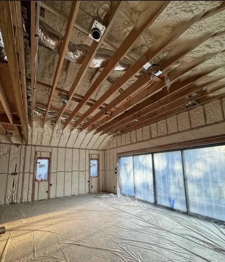 Interior walls and ceiling insulated with spray foam during new construction in Thomasville